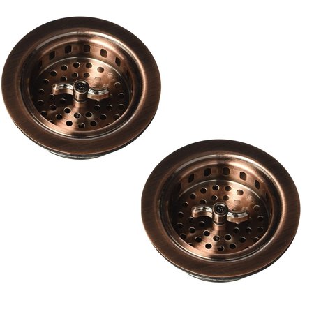 WESTBRASS Two Wing Nut Style Large Kitchen Basket Strainer in Antique Copper D2135-11